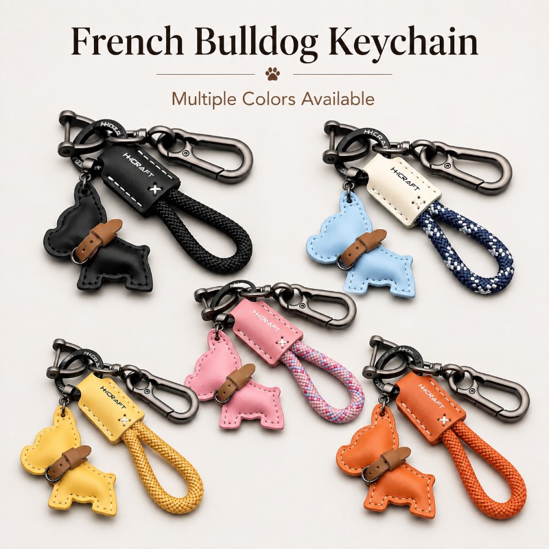 String Tension Clip - French Bulldog Key Ring Leather Dog